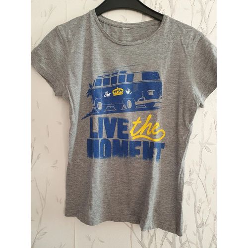 Tee-Shirt Gris Imprimé Bleu Et Jaune