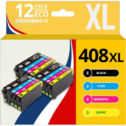 123CONSOMMABLES - Pack compatible avec Epson 408L, 12 cartouches