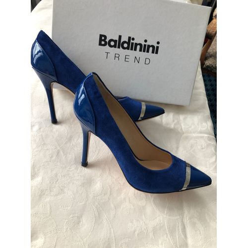 Chaussures À Talons,38,Baldinini, Bleu En Daim Et Cuir Vernis