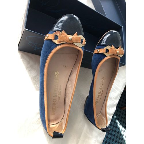 Chaussure Femmes, Ballerines, 38, Bleu Daim Et Cuir Vernis.