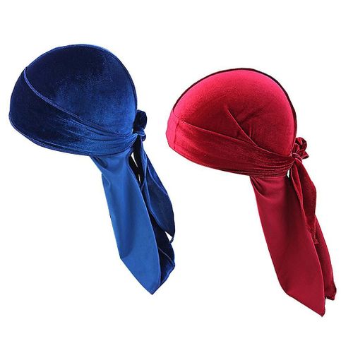 Homme Velours Bandana Durag Headwear Silk Pirate Cap Wrap Hat 2 Pièces