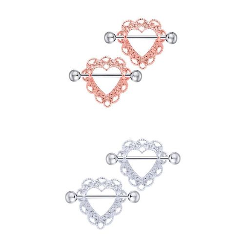 4pcs En Acier Inoxydable Coeur Mamelon Anneaux Bijoux Mamelons Piercing 14g