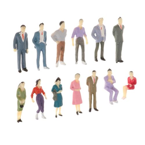 13pcs Model Trains 1:50 Painted Figures O Scale People Standing Seated