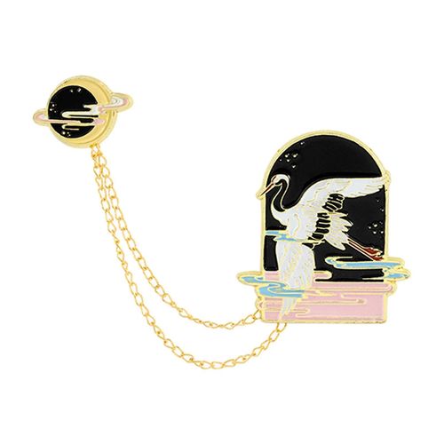 Animal Mode Chaîne Broche Insigne Broche Corsage Pour Femmes Chapeau Sac À Dos Cadeau Grue Noir