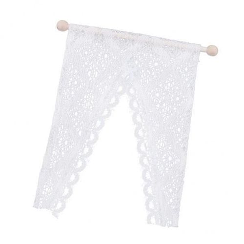 2xmagnifiquement Mini Rideau De Dentelle Triangulaire Avec Tige En Bois Pour 1/12 Maison De Poupée