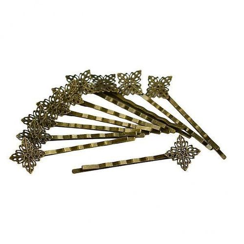 3x10pcs Vintage Bronze Filigree Hair Clip Bobby Pin Headwear Square Flower Diy