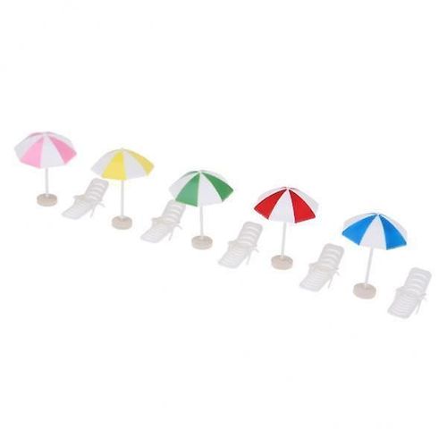 2x5 Set Miniature Beach Deck Chair Parapluie Modèle Maison De Poupée Jardin Décor