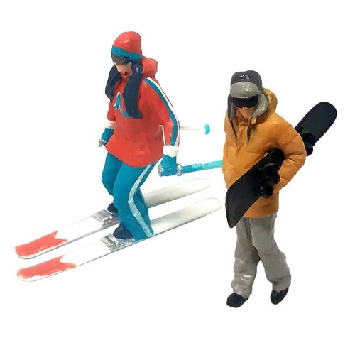 2 Pièces 1/64 Personnages De Ski Personnes Table Mise En Page Scénario Diorama Décor-Générique