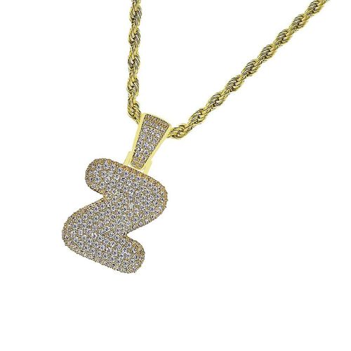 18k Golden Hip Hop Zircon Letter Z Pendentif Collier Or