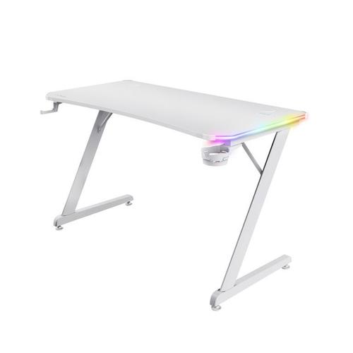 Trust Gaming Gxt 709w Luminus Bureau Gamer Rgb 120 X 60 Bureau Gaming Avec Éclairage Led Support De Casque Et Porte-Gobelet - Blanc