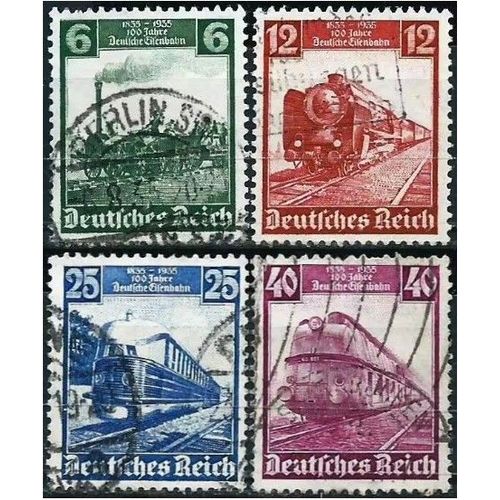 Allemagne, 3eme Reich 1935, Belle Serie Complete Timbres Yvert 539 540 541 542, Centenaire Des Chemins De Fer Allemands, Obliteres, Tbe.