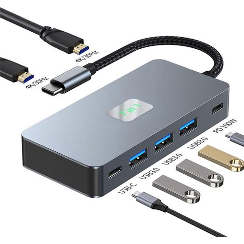 Station D'Accueil Usb C Double Moniteur, 7 En 1 Dock Usb C Dual Hdmi, Hub Macbook Pro, Usb C Pd 100W, Usb C Data, 3 Usb3.0, Adaptateur Multiport Type C Pour Macbook,Dell, Hp,Pc