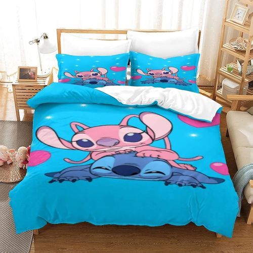 Parure De Lit Stitch En Microfibre Douce Avec Housse De Couette Et Taies D'oreiller Motif Lilo & Stitch D Avec Fermeture ¨¦Clair, Personnages Anim¨¦S Pour Enfants Et Adultes, X Cm 140 X 200 Cm