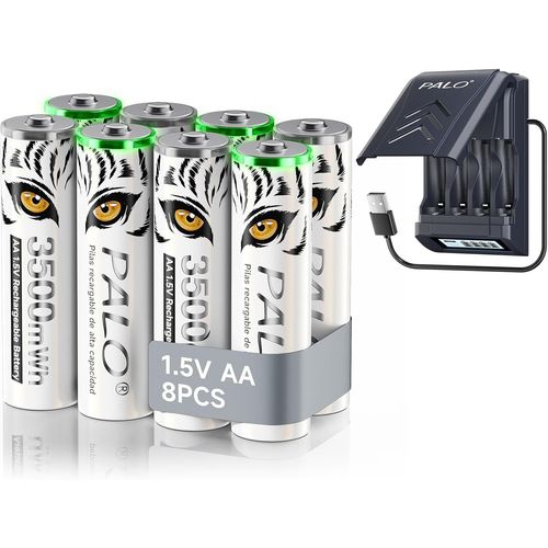 3500mwh 1.5v Aa Rechargeable Lithium Battery With Charger,1.2v Ni-Mh/1.5v Lithium Aa Battery Fast Charger,Built-In Usb Cable Intelligent Lcd Charger,8 Aa Batteries