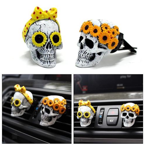 Parfum De Voiture Intérieur Accessoires Auto Halloween Déco, 2pcs Désodorisant Voiture Décoration, Skull Odeur Car Scent Diffuseur Huile Essentielle Voiture