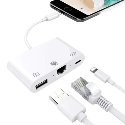 Adaptateur Ethernet Lightning vers RJ45 Adaptateur LAN avec câble réseau LAN Câble USB avec port de chargement white