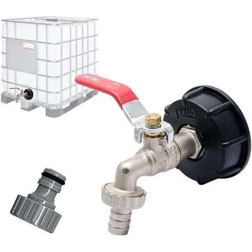 S60X6 IBC Raccord Robinet en Laiton Chromé pour d'adaptateur de cuveavec raccord de tuyau 12 13mm pour robinet de jardin