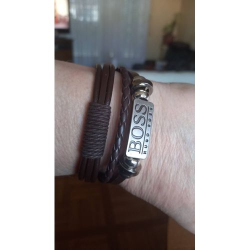 Bracelet En Cuir Véritable Marron