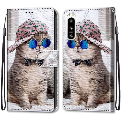 Coque Pour Sony Xperia 5 Iv, Etui En Cuir Pu Portefeuille Housse Coque Avec 360 Degres Silicone Antichoc Protection Cover Cuir Pochette Magnetique Und Flip Bequille (Chats 4)