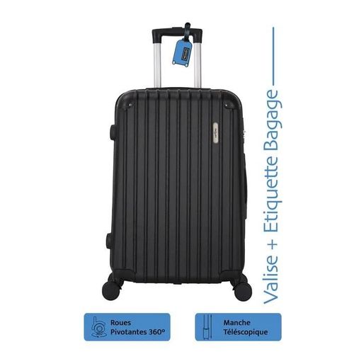 Valise Grande Taille 75cm ABS Swift Gris + Étiquette BAGAGE - 4 Roues 360 - 94L ¿ ADC