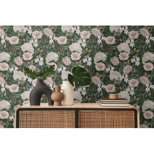 Papier peint floral Profhome 394261-GU papier peint intissé gaufré à chaud légèrement texturé avec des ornements floraux mat noir blanc rose gris 5,33 m2