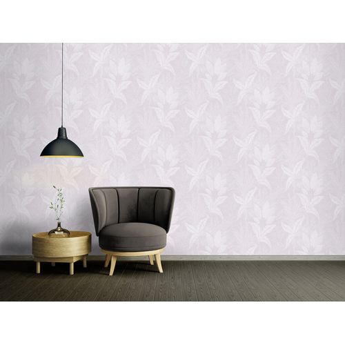 Papier peint style country Profhome 396544-GU papier peint intissé légèrement texturé avec des ornements floraux mat pourpre blanc gris 5,33 m2