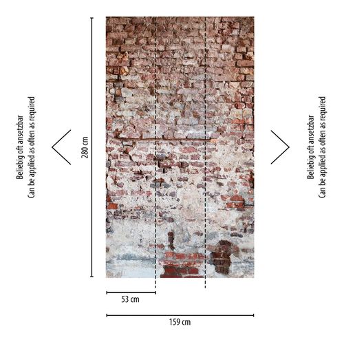 Papier peint photo Profhome 383351-GU papier peint intissé gaufré à chaud lisse à l'aspect brique mat rouge gris blanc 1,59 m x 2,8 m