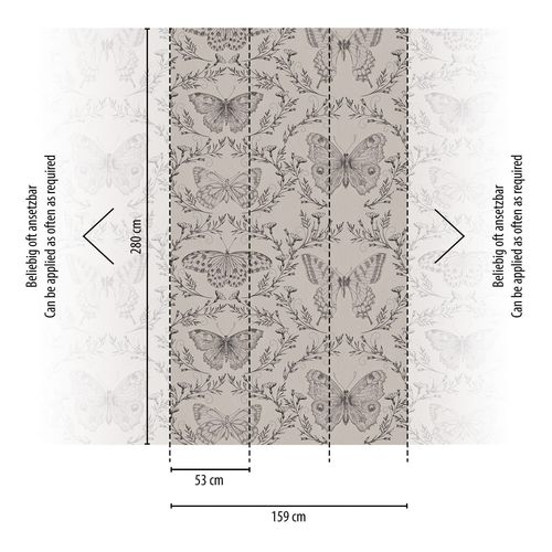 Papier peint photo Profhome 392001-GU papier peint intissé gaufré à chaud lisse avec des papillons mat gris beige-gris noir 1,59 m x 2,8 m