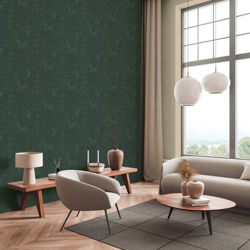 Papier peint texturé Profhome 781294-GU papier peint intissé gaufré à chaud texturé avec des rayures subtilement chatoyant vert vert-émeraude vert bouteille 5,33 m2