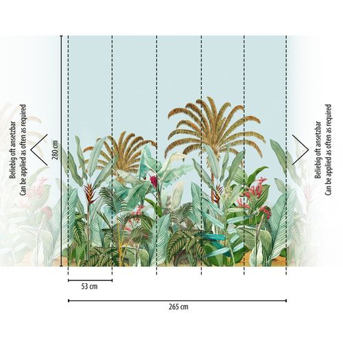 Papier peint photo Profhome 392311-GU papier peint intissé gaufré à chaud lisse au design de jungle mat bleu vert rose vif brun 2,65 m x 2,8 m