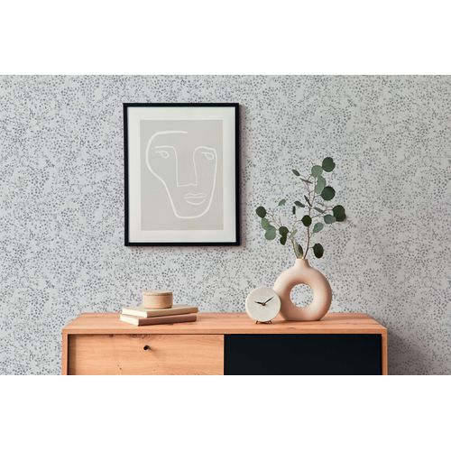 Papier peint floral Profhome 397474-GU papier peint intissé gaufré à chaud légèrement texturé avec des ornements floraux mat gris blanc argent 5,33 m2