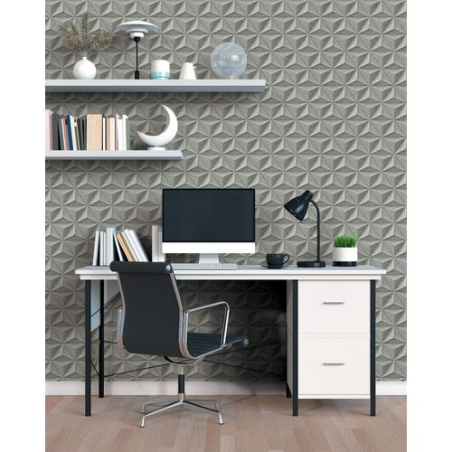 Papier peint 3D Profhome 397001-GU papier peint intissé gaufré à chaud légèrement texturé à l'aspect béton mat gris blanc 5,33 m2