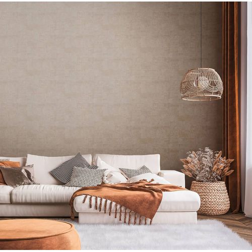 Papier peint aspect pierre carrelage Profhome 396711-GU papier peint intissé gaufré à chaud texturé au look métallisé or bronze beige nacré 5,33 m2