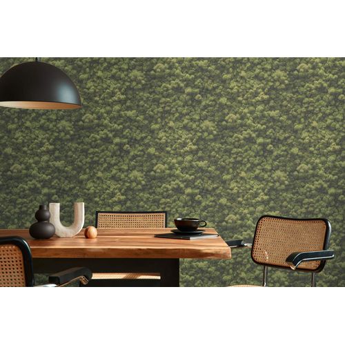 Papier peint nature Profhome 394051-GU papier peint intissé gaufré à chaud légèrement texturé avec des ornements floraux mat vert vert-mousse 5,33 m2