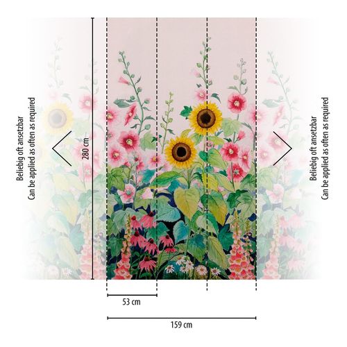 Papier peint photo Profhome 398831-GU papier peint intissé gaufré à chaud lisse avec un dessin floral mat rose vert jaune bleu 1,59 m x 2,8 m