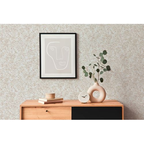 Papier peint floral Profhome 397473-GU papier peint intissé gaufré à chaud légèrement texturé avec des ornements floraux mat crème beige brun or 5,33 m2