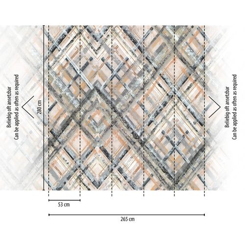 Papier peint photo Profhome 392281-GU papier peint intissé gaufré à chaud lisse avec un motif de losanges mat gris beige gris bleu 2,65 m x 2,8 m