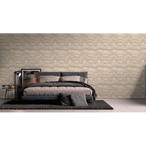 Papier peint à motifs graphiques Profhome 396592-GU papier peint intissé gaufré à chaud texturé à l'aspect marbre et un effet métallique gris or 5,33 m2