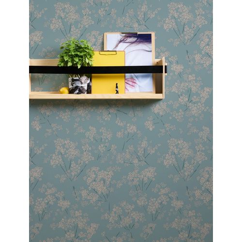 Papier peint floral Profhome 395485-GU papier peint intissé texturé avec des ornements floraux et des accents métalliques bleu beige bleu turquoise 5,33 m2