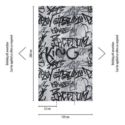 Papier peint photo Profhome 382511-GU papier peint intissé gaufré à chaud lisse graffiti mat gris noir 1,59 m x 2,8 m