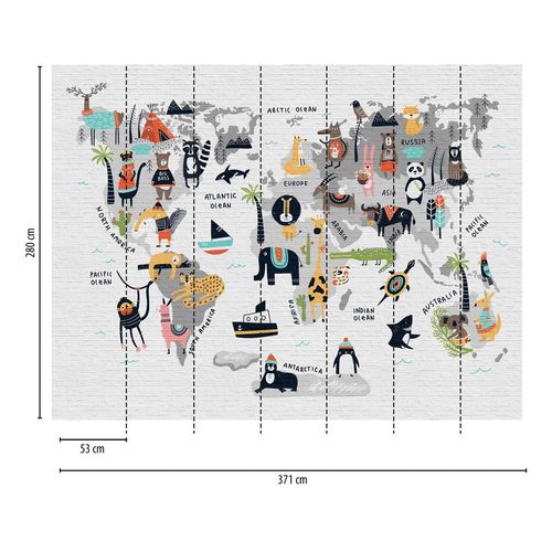 Papier peint photo Profhome 382971-GU papier peint intissé gaufré à chaud lisse avec un dessin infantile mat gris noir jaune bleu 3,71 m x 2,8 m