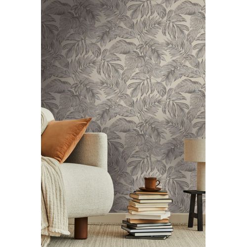 Papier peint nature Profhome 393402-GU papier peint intissé légèrement texturé avec des ornements floraux et des accents métalliques beige brun platine 5,33 m2