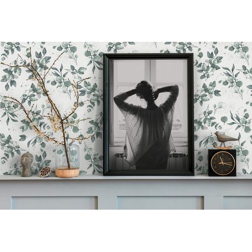 Papier peint style country Profhome 397682-GU papier peint intissé lisse avec des ornements floraux et des accents métalliques blanc vert argent 5,33 m2