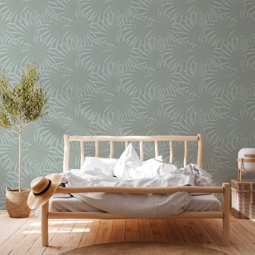 Papier peint nature Profhome 393384-GU papier peint intissé texturé avec des ornements floraux mat bleu menthe 5,33 m2