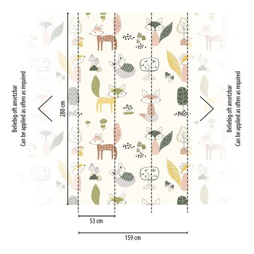 Papier peint photo Profhome 391891-GU papier peint intissé gaufré à chaud lisse avec un dessin infantile mat crème vert jaune beige 1,59 m x 2,8 m