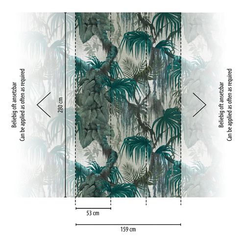 Papier peint photo Profhome 398651-GU papier peint intissé gaufré à chaud lisse au design de jungle mat vert pétrole gris 1,59 m x 2,8 m