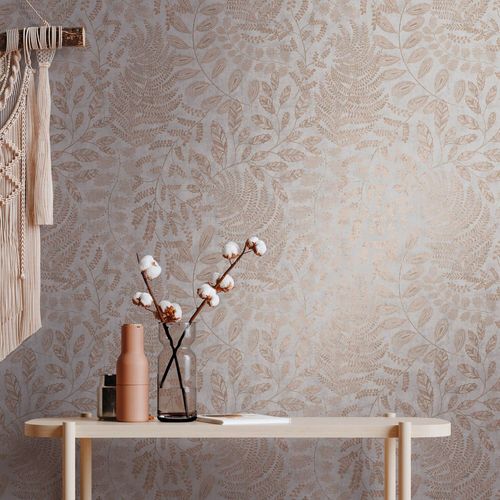 Papier peint nature Profhome 388303-GU papier peint intissé lisse avec des ornements floraux satiné beige rose or 5,33 m2