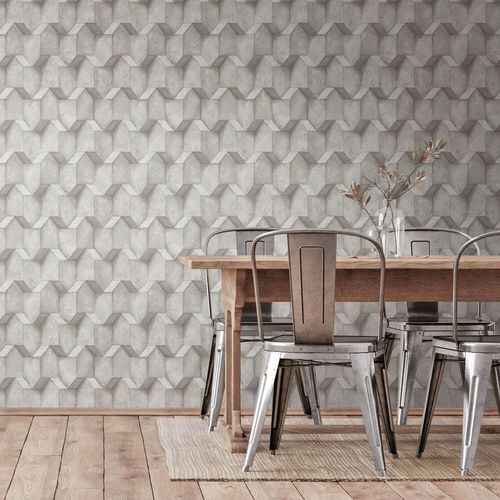 Papier peint 3D Profhome 388273-GU papier peint intissé gaufré à chaud texturé avec des figures géométriques mat beige gris 5,33 m2