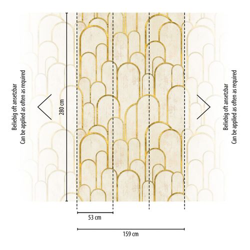 Papier peint photo Profhome 398571-GU papier peint intissé gaufré à chaud lisse avec un dessin graphique mat crème beige or 1,59 m x 2,8 m
