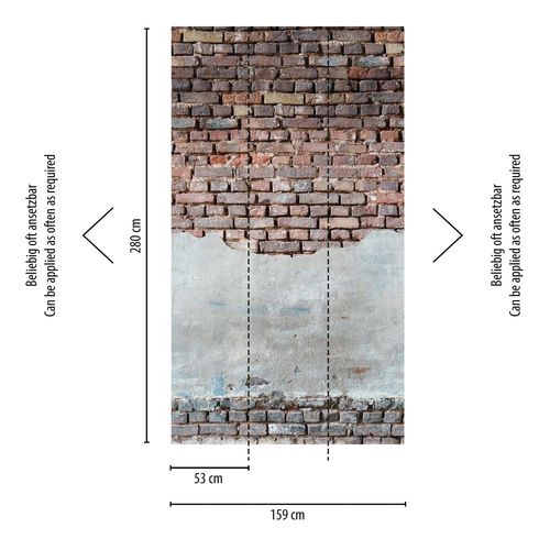 Papier peint photo Profhome 383341-GU papier peint intissé gaufré à chaud lisse à l'aspect brique mat rouge gris blanc noir 1,59 m x 2,8 m